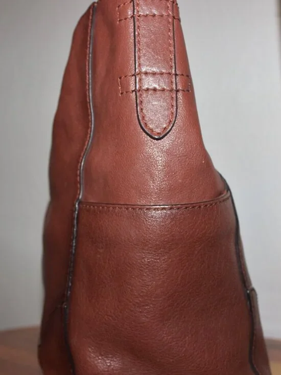 $348 Frye Cognac Whiskey Leather Side Pockets Hobo Tote Shoulder Bag - Picture 4 of 8